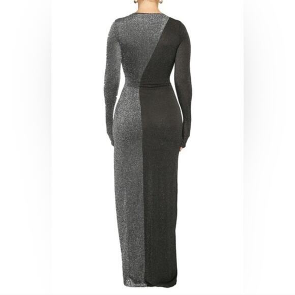 Naked Wardrobe Dress Womens Extra Small XS Black Silver Evening Gown Maxi - Picture 4 of 11